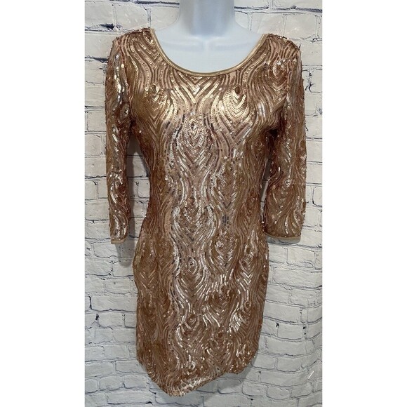 Windsor long sleeve short rose gold sequined dress open back Size Medium - Picture 1 of 8